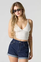 Short taille haute à revers roulé délavé rins