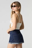 Short taille haute à revers roulé délavé rins