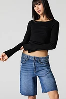 Dark Wash Slouchy Frayed Jort