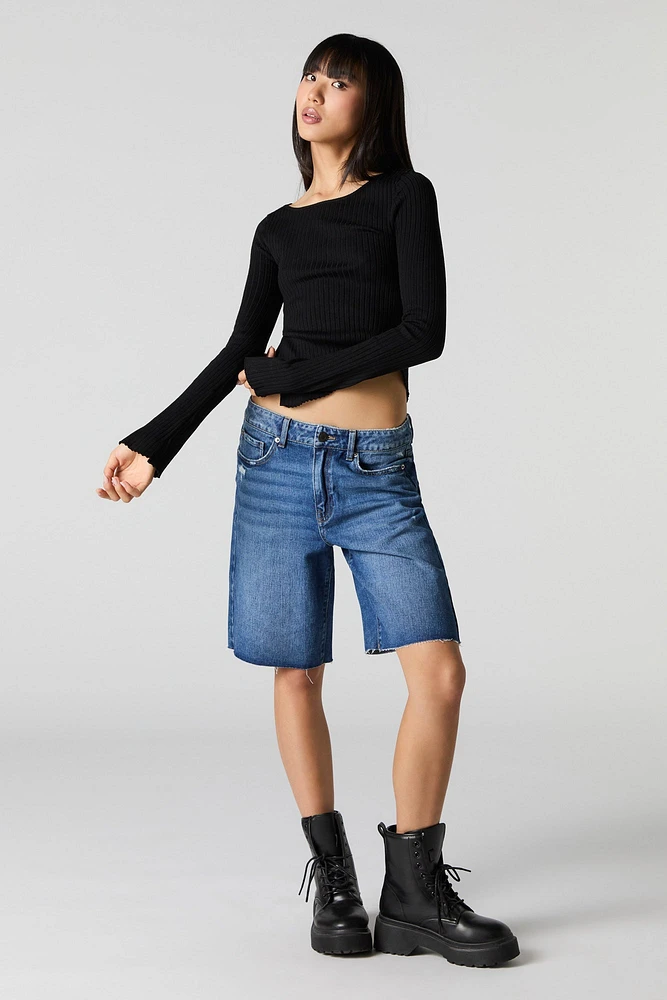 Dark Wash Slouchy Frayed Jort