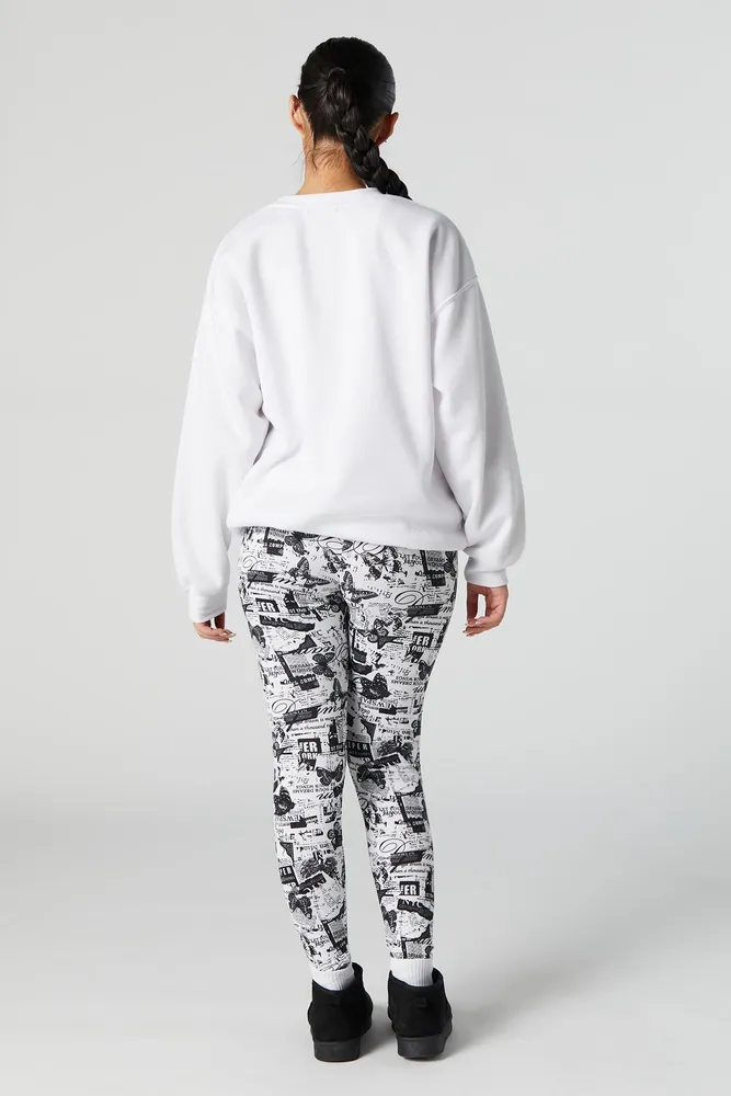 Stitches Newspaper Print Fleece Legging