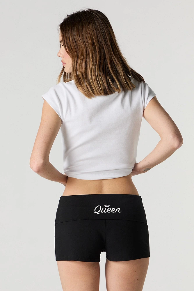 Graphic Foldover Waist Shortie