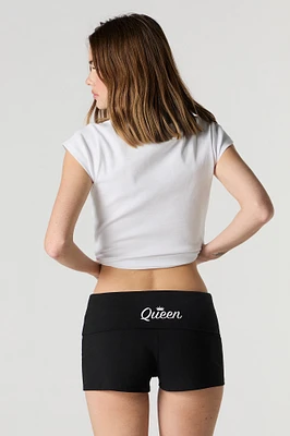 Graphic Foldover Waist Shortie