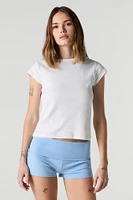 Short imprimé avec bande de taille repliée