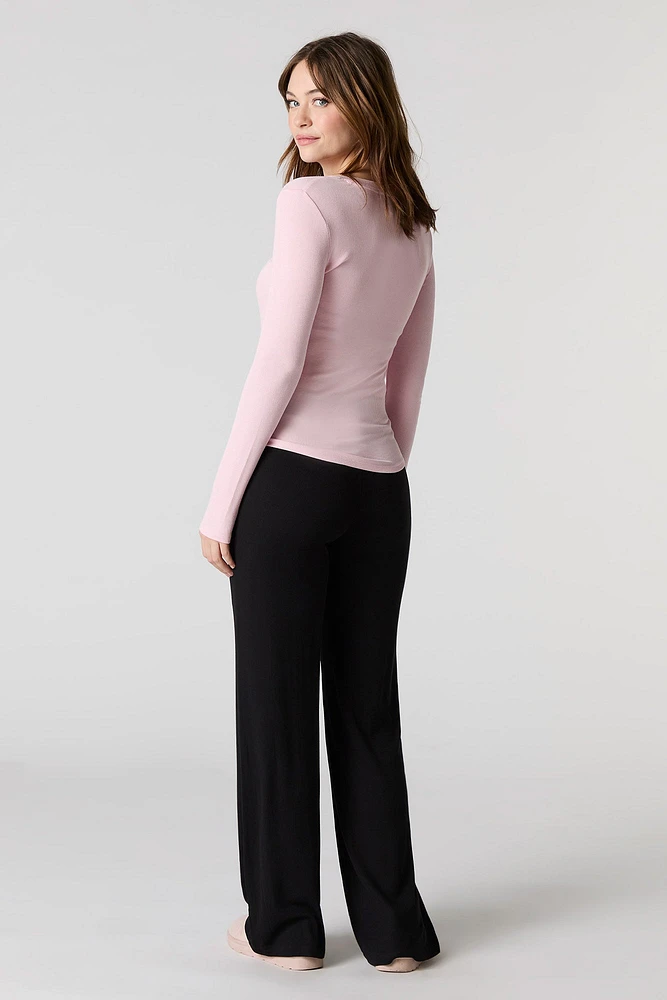 Solid Ribbed Wide Leg Pant