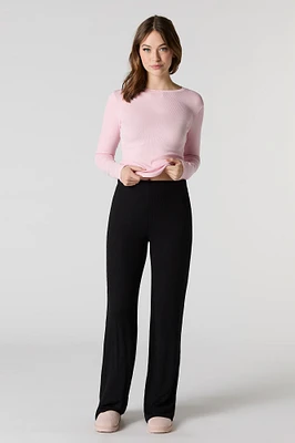 Solid Ribbed Wide Leg Pant