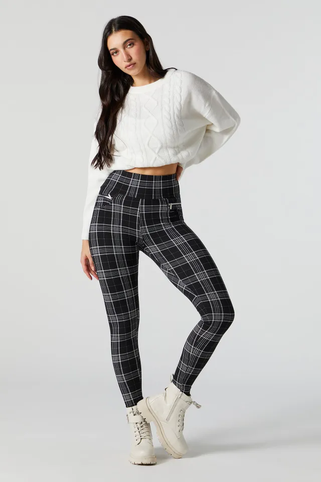 Ardene Plaid High Waist Leggings in Grey, Size, Polyester/Spandex/Viscose