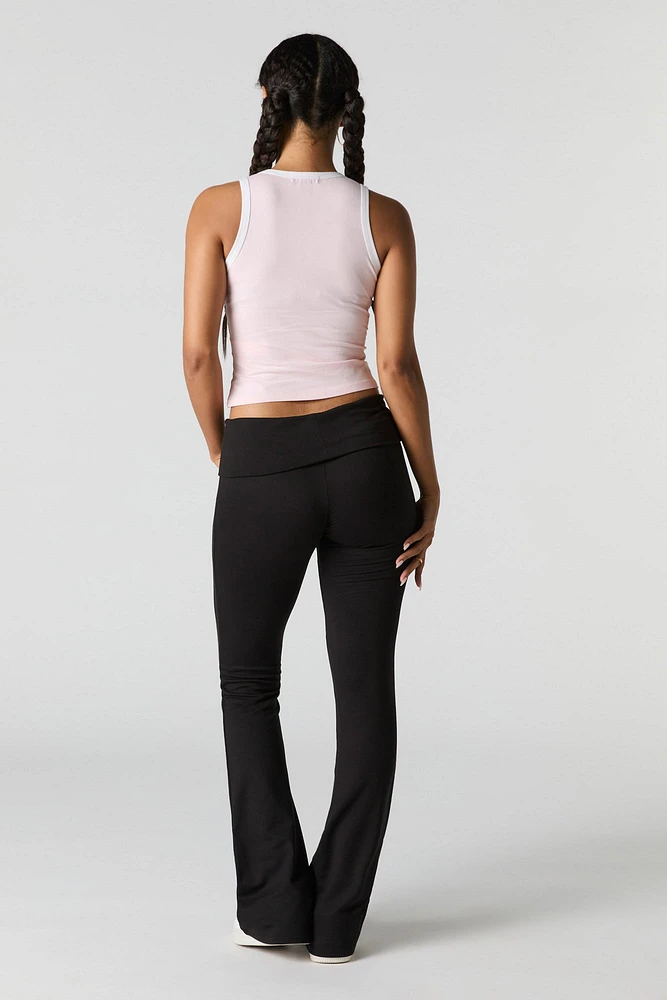 Legging doux à jambe évasée et taille repliée