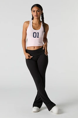 Legging doux à jambe évasée et taille repliée