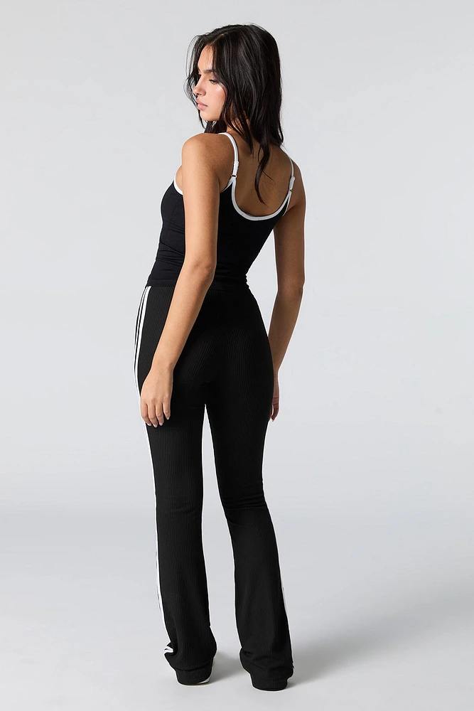 Soft Ribbed Side Striped Flare Pant