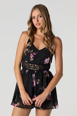 Floral Chiffon Crochet Waist Romper