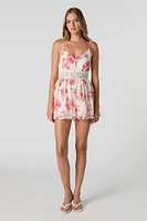 Floral Chiffon Crochet Waist Romper