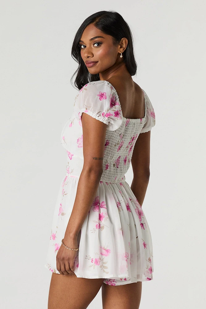 Combi-short de style laitière en chiffon fleuri
