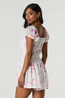 Combi-short de style laitière en chiffon fleuri