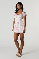 Combi-short de style laitière en chiffon fleuri