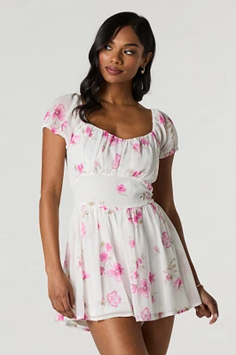 Combi-short de style laitière en chiffon fleuri