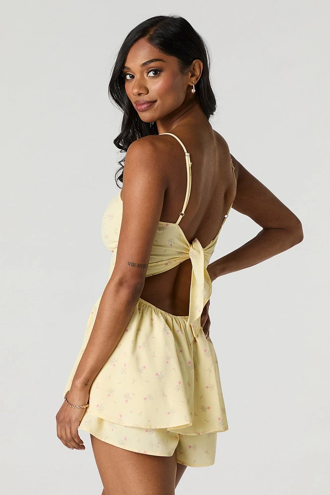 Floral Tie Back Tiered Romper