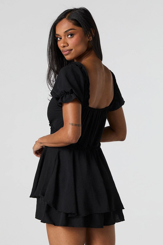 Combi-short à manches bouffantes avec ourlet volanté