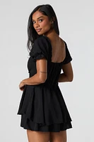 Combi-short à manches bouffantes avec ourlet volanté