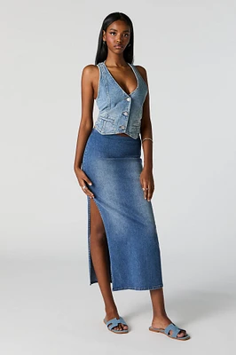 Denim Bodycon Slit Midi Skirt