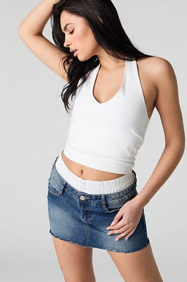Minijupe en denim à taille étagée