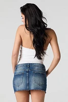 Stacked Waist Denim Mini Skirt