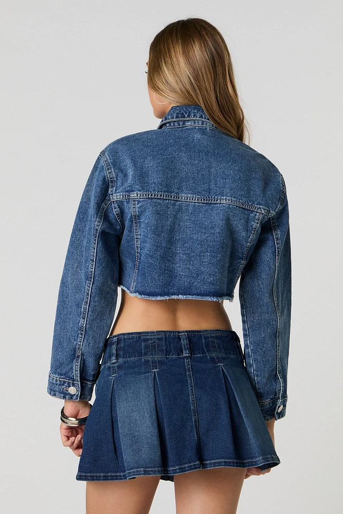 Minijupe-short plissée en denim avec ceinture