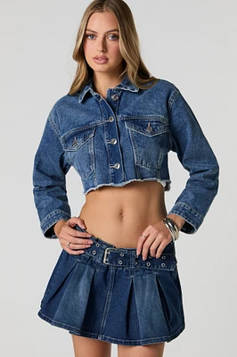 Minijupe-short plissée en denim avec ceinture