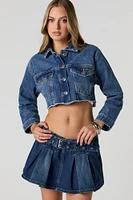 Minijupe-short plissée en denim avec ceinture