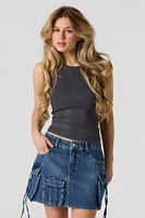 Denim Multi Pocket Mini Cargo Skirt