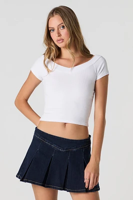 Minijupe-short plissée en denim