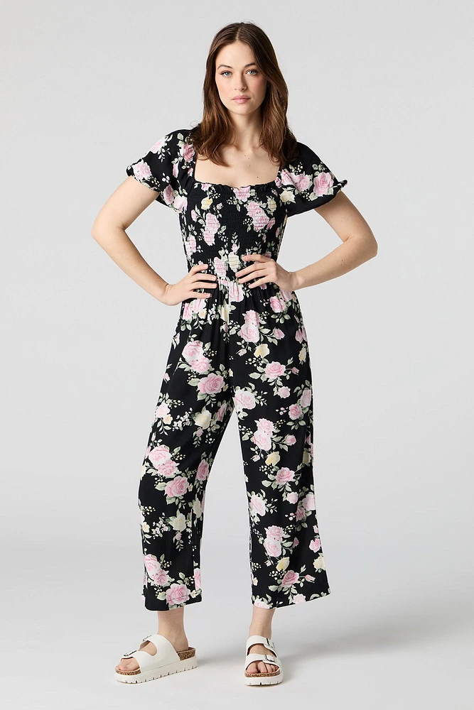 Printed Smocked Jumpsuit