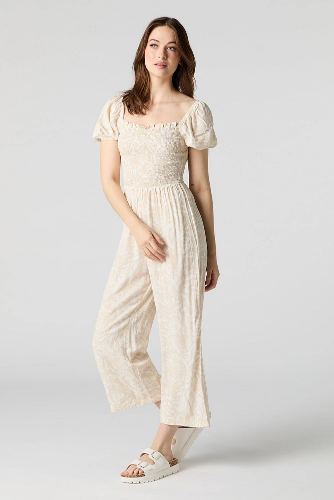 Printed Smocked Jumpsuit