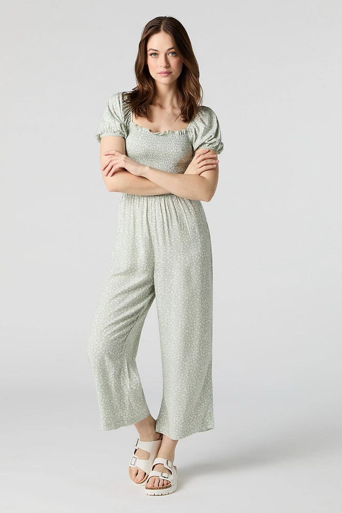 Printed Smocked Jumpsuit