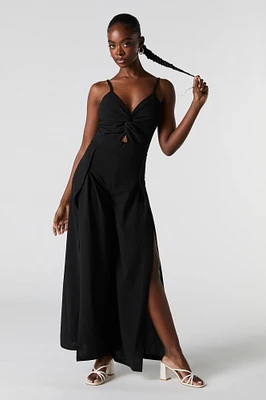 Twist Front Slit Leg Jumpsuit