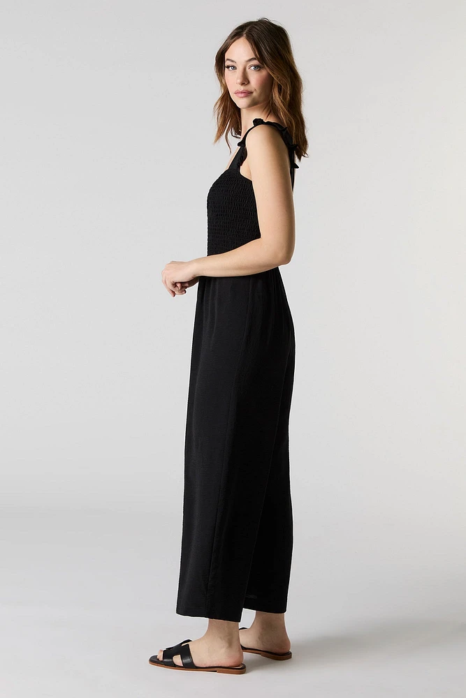 Smocked Flutter Strap Wide Leg Jumpsuit