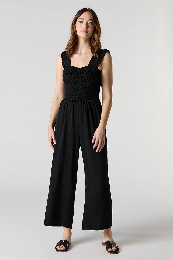 Smocked Flutter Strap Wide Leg Jumpsuit