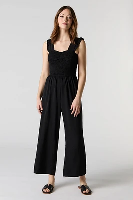 Smocked Flutter Strap Wide Leg Jumpsuit