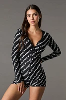 Playboy Print Button Front Pajama Romper