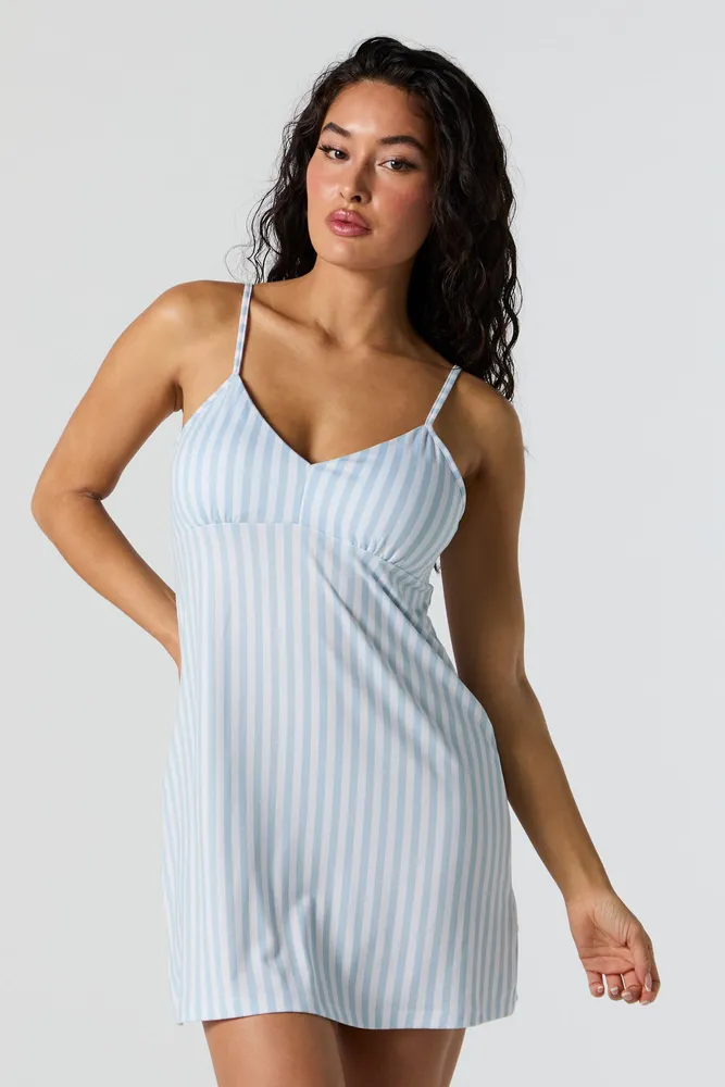 Striped V-Neck Slip Dress