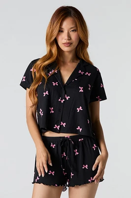 Printed Button-Up Top & Short 2 Piece Pajama Set