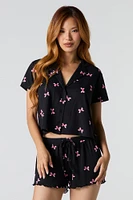 Printed Button-Up Top & Short 2 Piece Pajama Set