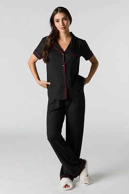 Collared Button-Up Top & Pant 2 Piece Pajama Set