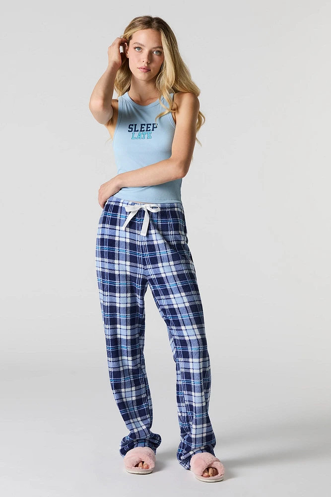 Graphic Tank & Plush Printed Pant 2 Piece Pajama Set