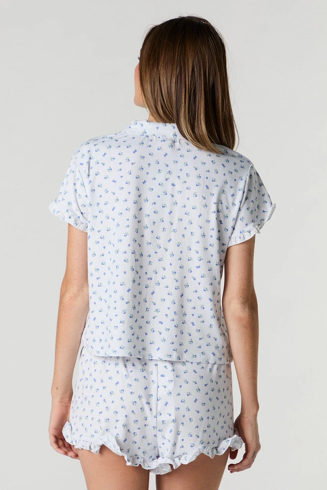 Ensemble pyjama avec haut boutonné et short