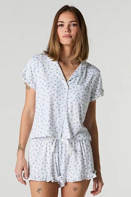 Ensemble pyjama avec haut boutonné et short