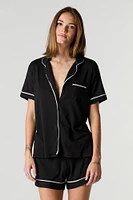 Ribbed Contrast Trim Top & Short 2 Piece Pajama Set