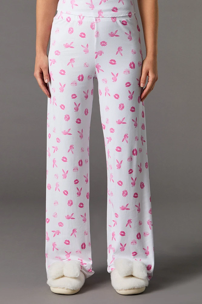 Ensemble pyjama avec débardeur côtelé doux à imprimé Playboy et pantalon