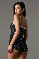Playboy Ribbed Lace Trim Pajama Romper