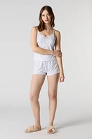 Ensemble-pyjama deux pièces camisole et short avec bordure de dentelle